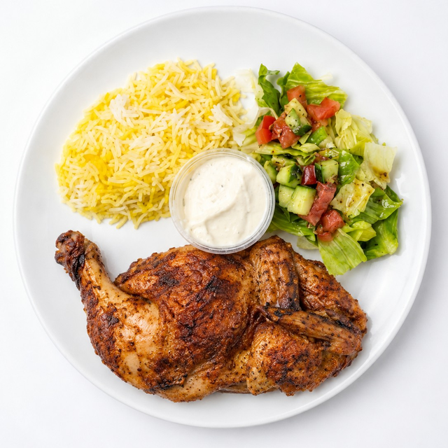 1/2 Rotisserie Chicken with Rice and Salad Only.
