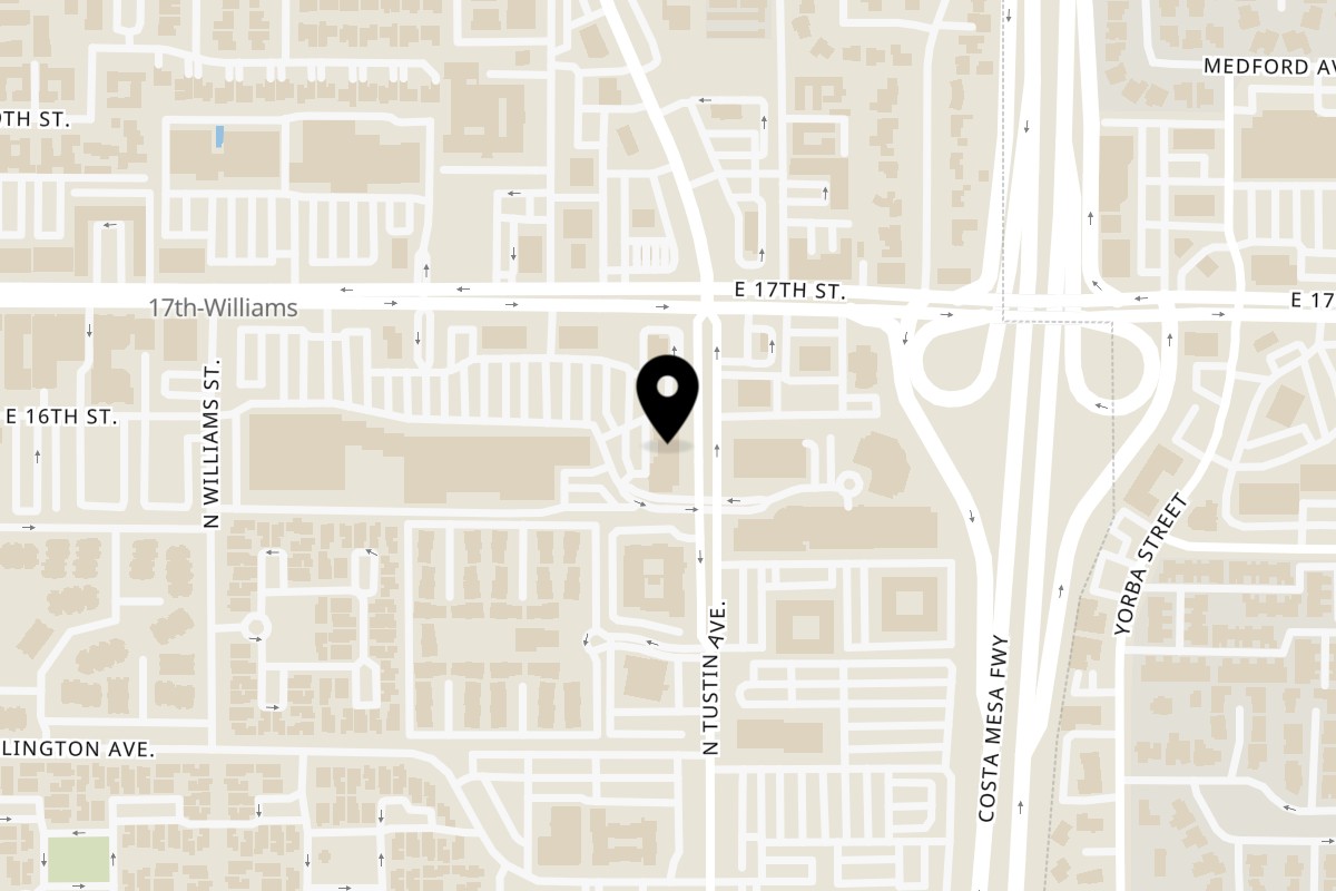 Map showing the location of Mediterranean Guys on 2274 17th St in Santa Ana